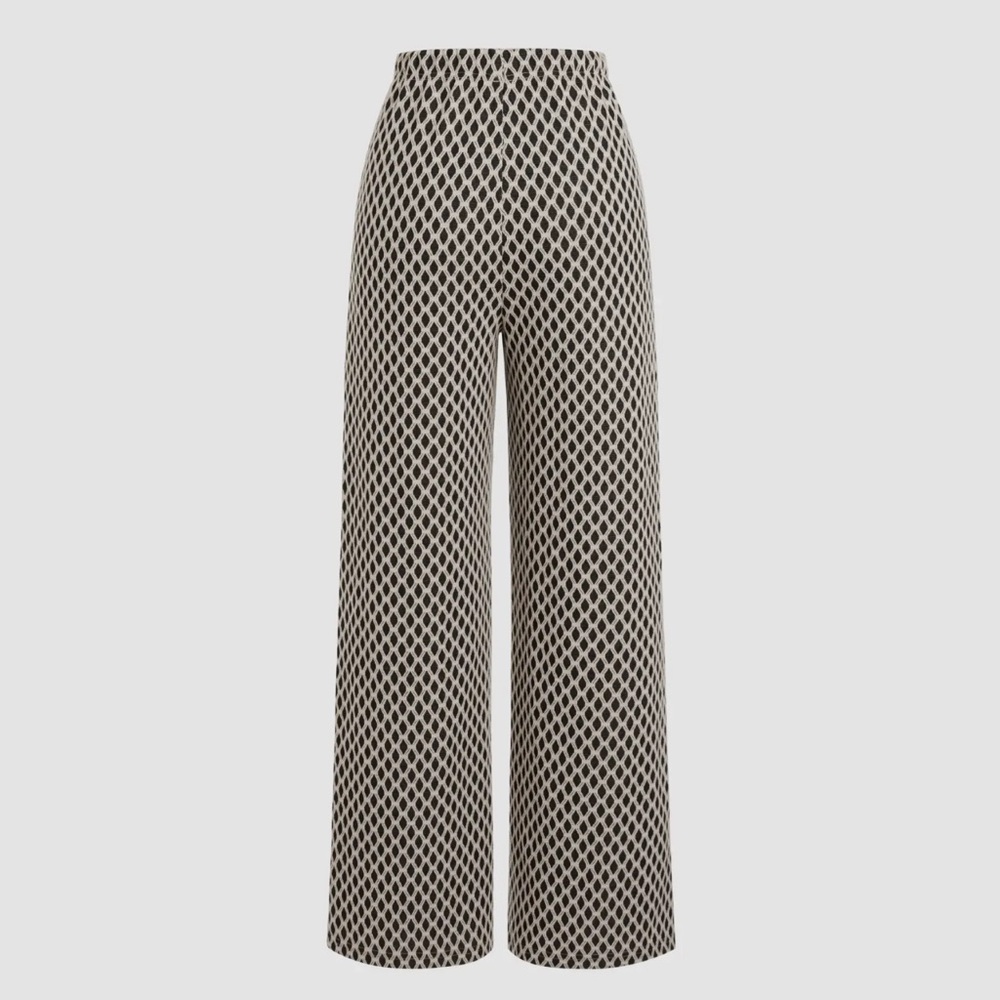 Wide Leg Patterned Pants in Black and Cream